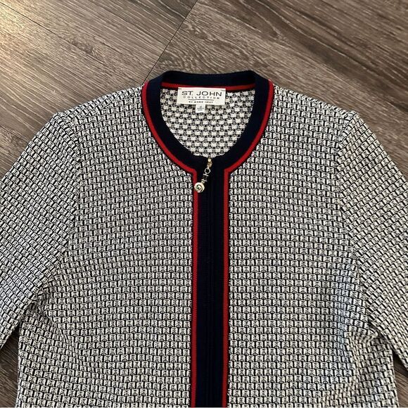 St. John Collection Navy White and Red Zip Up Sweater - Picture 4 of 9